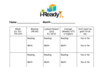 Preview of i-Ready Monthly Data Tracker