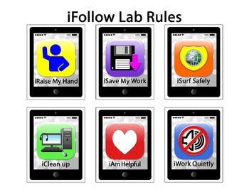 Preview of iFollow Lab Rules Smartphone Computer Lab Rules Posters and Bulletin Board