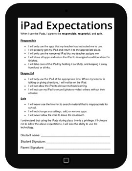 Preview of iPad Expectations--Student/Parent Contract