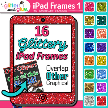 Preview of iPad Frame Clipart: Glitter Page Borders & Frames Clip Art, PNG Commercial Use
