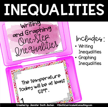 Preview of One-Step Inequalities Task Cards - Writing and Graphing Math Activity