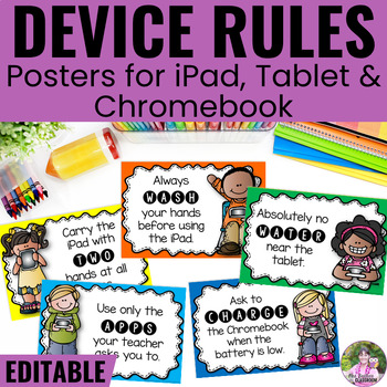 Preview of iPad Rules | Chromebook Rules | Tablet Rules | Editable Device Rule Posters