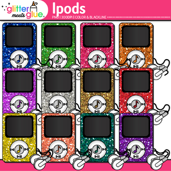 Preview of iPod Clipart Images: 13 Cute Rainbow Glitter Technology Clip Art Transparent PNG