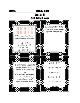 Preview of iReady 2nd grade math Add using array Study guide