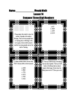 Preview of iReady 2nd grade math Compare three-digit numbers study guide