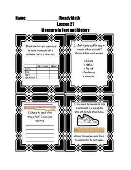Preview of iReady 2nd grade math Measure in Feet and Meters Study Guide