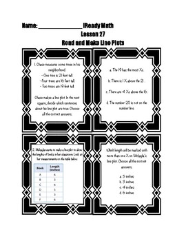 Preview of iReady 2nd grade math Reading and making line plots Study guide