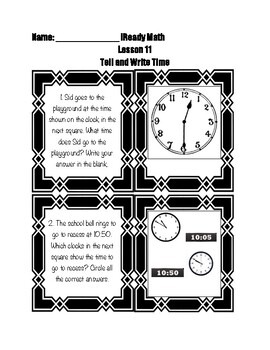 Preview of iReady 2nd grade math Tell and write time study guide