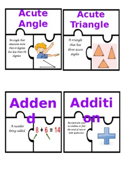 Preview of iReady 4th Grade Math Vocabulary Puzzle Pieces