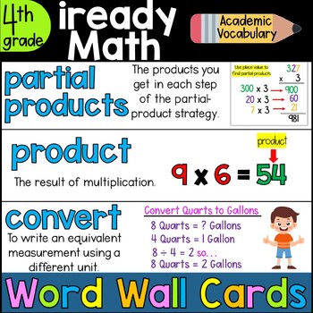 Preview of iReady Fourth Grade Math Vocabulary Word Wall Cards