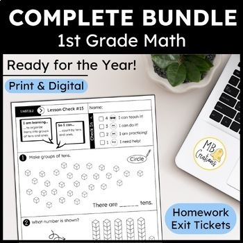 Preview of 1st Grade iReady Math Curriculum: Yearlong CCSS Exit Tickets, Worksheets & Vocab