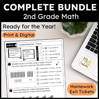 Preview of 2nd Grade iReady Math Curriculum: Yearlong CCSS Exit Tickets, Worksheets & Vocab