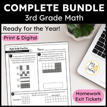 Preview of 3rd Grade iReady Math Curriculum: Yearlong CCSS Exit Tickets, Worksheets & Vocab