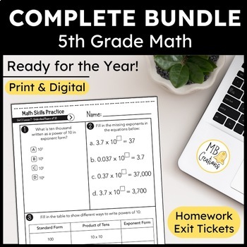 Preview of 5th Grade iReady Math Curriculum: Yearlong CCSS Exit Tickets, Worksheets & Vocab