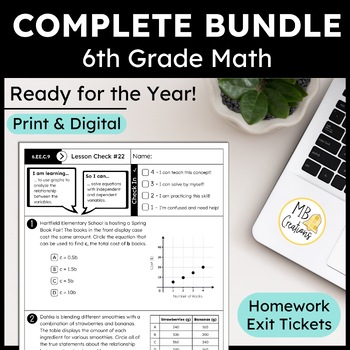 Preview of 6th Grade iReady Math Curriculum: Yearlong CCSS Exit Tickets, Worksheets & Vocab