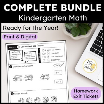 Preview of Kindergarten iReady Math Curriculum: Yearlong Exit Tickets, Worksheets & Vocab