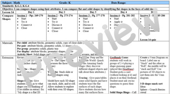 Preview of iReady Math Lesson Plans Kindergarten: Lesson 14 - Compare Shapes