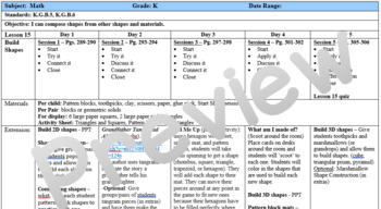 Preview of iReady Math Lesson Plans Kindergarten: Lesson 15 - Build Shapes