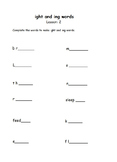 ight and ing practise worksheet for kindergarten