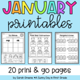 January No-Prep Worksheets for Literacy and Math