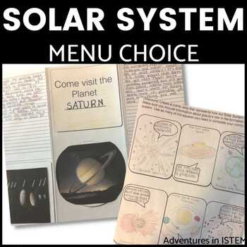 Preview of Solar System Planets Activity Menu Choice Board
