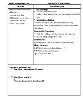 Preview of indices and standard form (D1, D2 & D3 Mathematics) Editable daily lesson plans