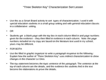 Preview of indirect characterization lesson - Three Skeleton Key