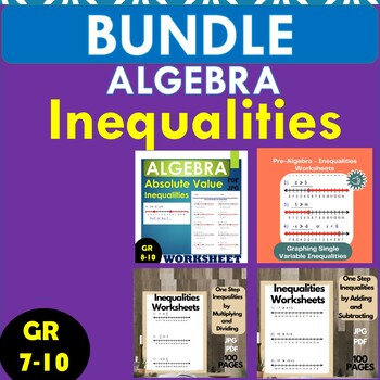 Preview of inequalities worksheet with answers : Solving Inequalities BUNDLE