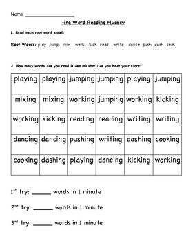 ing Word Reading Fluency & ed Word Reading Fluency Pages (Inflectional ...