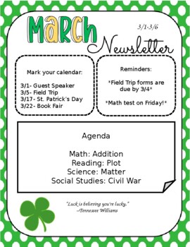 Preview of *Editable* March Newsletter Version 1