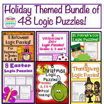 Preview of Enrichment Activities Holiday Bundle of 48 Logic Puzzles Fast Finishers