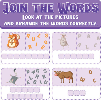 Preview of join the words : look at the pictures and arrange the words correctly
