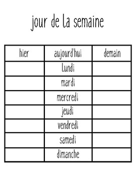 Preview of jour de la semaine