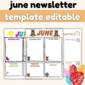 Preview of june newsletter template editable - june classroom newsletter editable