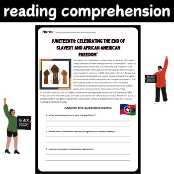 Preview of juneteenth reading comprehension: Holiday June - Commemorating Emancipation.