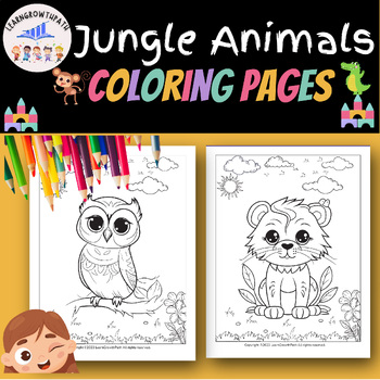 jungle animals coloring pages for kids by learngrowthpath | TPT