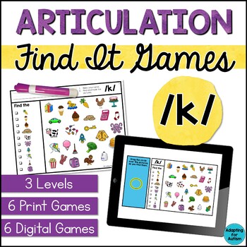 Preview of k Articulation Game: /k/ Find It Speech Therapy Activities - Print and Digital