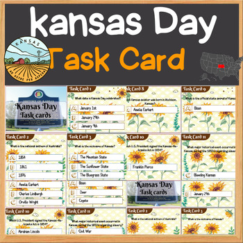 Preview of kansas Day Activity 20 Task Cards Trivia Game