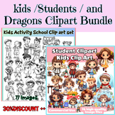 kids /Students / and Dragons Clipart Bundle