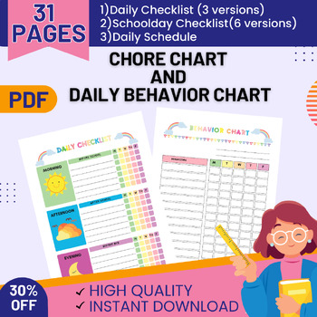 Preview of kids' chore chart and daily Behavior Chart ,The editable bundle