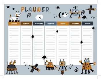 Preview of kids daily schedule printable -robots