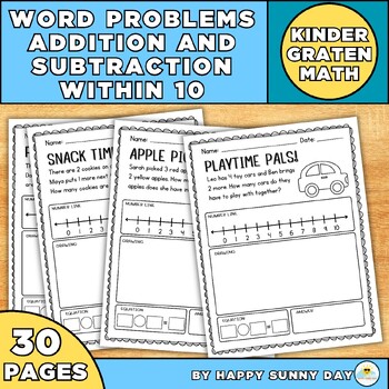 Preview of Addition And Subtraction Within 10 Workseets Word Problems Kindergarten Math