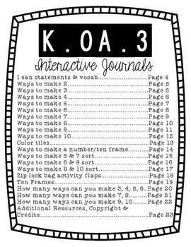 kindergarten interactive math journal koa3 by kristin edwards