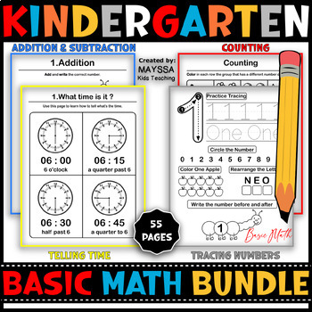 Preview of kindergarten Math Bundle: Addition, Subtraction, Telling Time, Tracing Number...