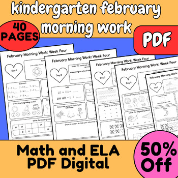 Preview of kindergarten february morning work,Math and ELA PDF Digital,printable worksheets