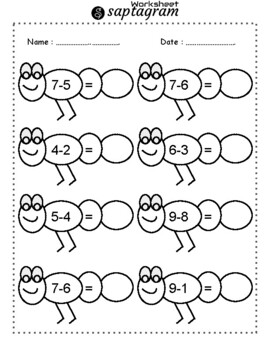 kindergarten math worksheets subtraction by Saptagram | TPT