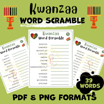 Preview of kwanzaa Word scramble Puzzle game Crossword Word problem middle high school 10th