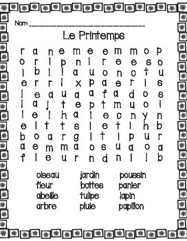 Printemps - Mots Cachés by English French Shop | TPT