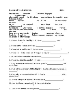 Preview of l'aéroport vocabulary practice activity in French