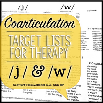 Articulation Therapy Word Lists L W J L Blends Coarticulation